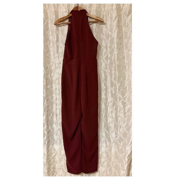 Topshop Plunge V Neck Maroon Jumpsuit Halter Sleeveless Straight Leg - Picture 4 of 11